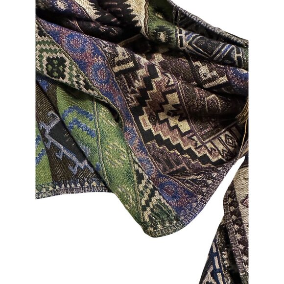 Artsy Aztec Tapestry Long Vest Fringe & Tassels Boho Coastal Cowgirl Hippie  O/S - Picture 6 of 11